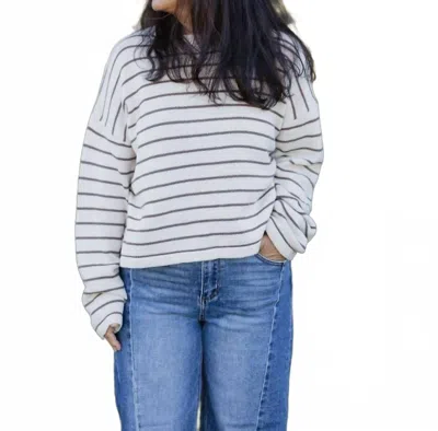 Wishlist Striped Drop Shoulder Sweater Top In Natural Stripe In White