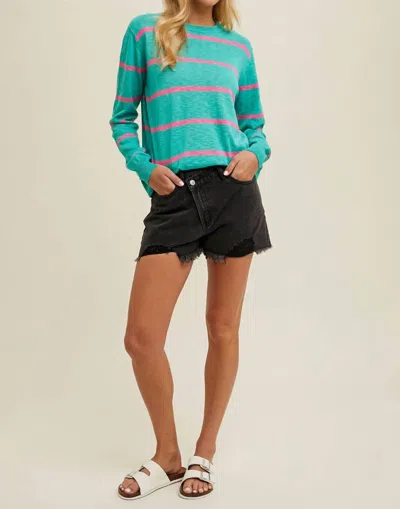 Wishlist Striped Lightweight Sweater In Emerald/punch In Green