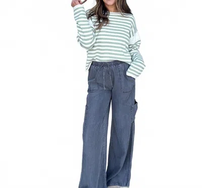 Wishlist Striped Rolled-hem Sweater In Matcha In Blue