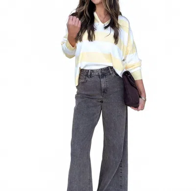 Wishlist Striped Split-neck Sweater In Yellow In Blue