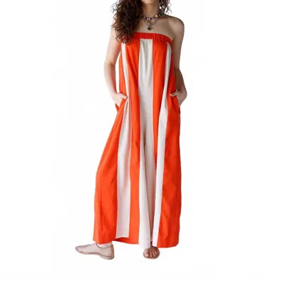 Wishlist Striped Strapless Jumpsuit In Sunkissed In Orange