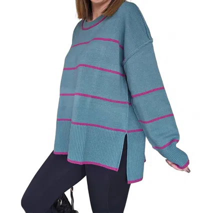 Wishlist Striped Sweater In Teal In Blue