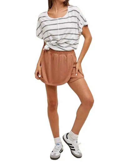 Wishlist Striped With Twist Cuff Detail Cotton Knit Top In Ivory In Brown