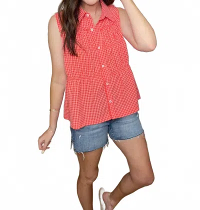 Wishlist Summer Daydream Gingham Tiered Tank Top In Pink/coral In Multi