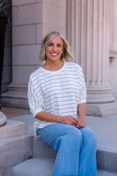 Wishlist Taylor Striped Dolman Top In Off White/blue