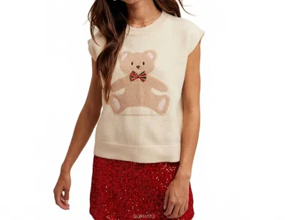 Wishlist Teddy Bear Plaid Bow Sweater Vest In Cream In White