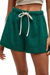 Wishlist Terry Side Striped Shorts In Hunter Cream In Green