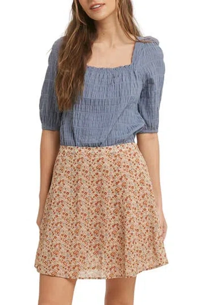 Wishlist Textured Balloon Sleeve Top In Blue