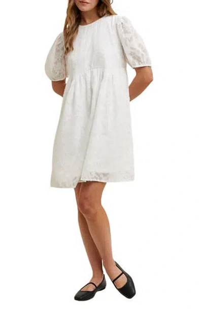 Wishlist Textured Floral Puff Sleeve Minidress In White