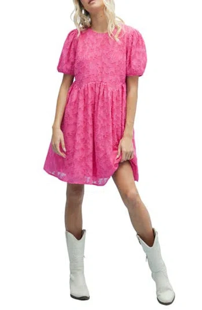 Wishlist Textured Floral Puff Sleeve Minidress In Pink