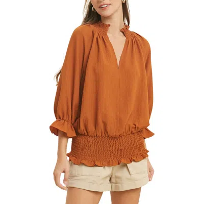Wishlist Textured Smocked Ruffle Top In Brown