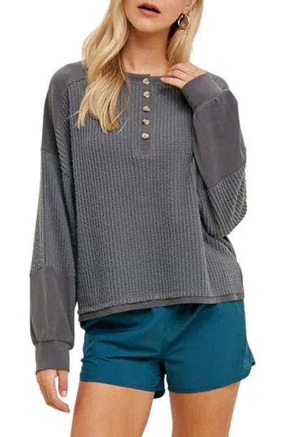 Wishlist Thermal Henley Pullover In Gray
