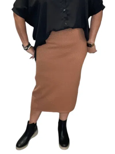 Wishlist Thick Ribbed Midi Back Slit Sweater Skirt In Caramel In Brown