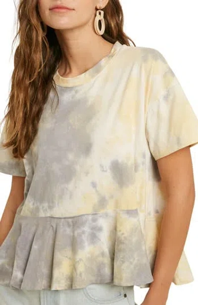 Wishlist Tie Dye Short Sleeve Peplum Top In Neutral