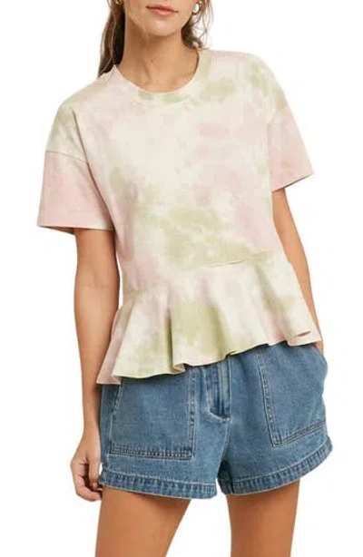 Wishlist Tie Dye Short Sleeve Peplum Top In Neutral