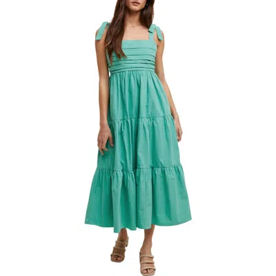 Wishlist Tie Strap Pleated Bodice Cotton Sundress In Green