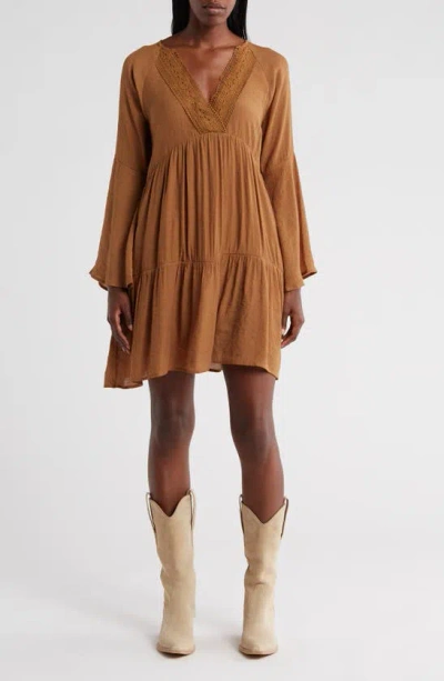 Wishlist Tiered Bell Sleeve Blouse In Brown