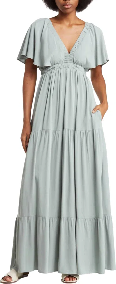 Wishlist Tiered Maxi Dress In Sage In Multi