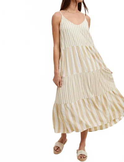 Wishlist Tiered Midi Dress In Sandbar Stripes In Neutral