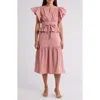 Wishlist Tiered Ruffle Midi Dress In Ash Rose