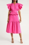 Wishlist Tiered Ruffle Midi Dress In Fuschia