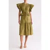 Wishlist Tiered Ruffle Midi Dress In Olive Drab