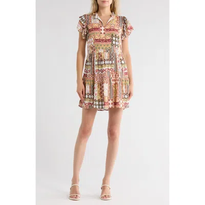 Wishlist Tiered Short Sleeve Dress In Multi
