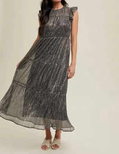 Wishlist Tina Tiered Lurex Maxi Dressed In Pewter In Silver