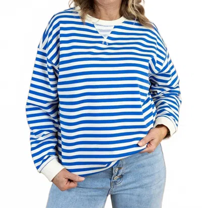 Wishlist Traci Striped Oversized Sweatshirt In Blue/cream