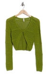 Wishlist Twist Front Open Knit Cardigan In Green