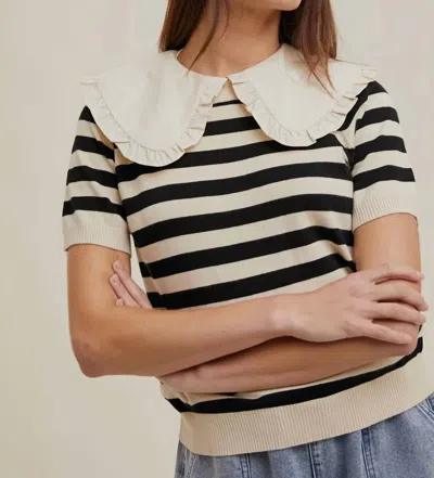 Wishlist Twofer Peter Pan Collar Sweater Top In Stripre/shell In White