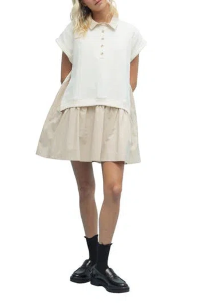 Wishlist Twofer Short Sleeve Minidress In Neutral