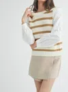 WISHLIST TWOFER SWEATER VEST BLOUSE IN CAMEL/OFF WHITE