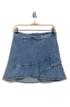 Wishlist Unbalanced Ruffle Denim Miniskirt In Denim