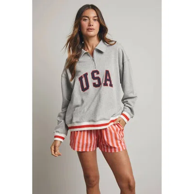Wishlist Usa Half-zip Pullover Sweatshirt In H. Grey/navy In Gray