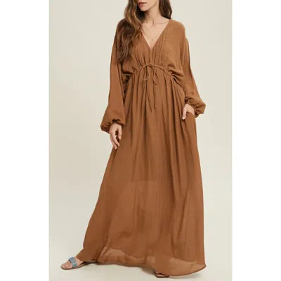 Wishlist V-neck Long Sleeve Maxi Dress In Brown
