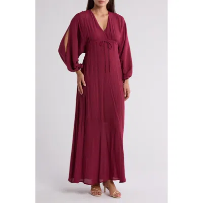 Wishlist V-neck Long Sleeve Maxi Dress In Burgundy