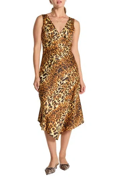 Wishlist V-neck Sleeveless Satin Midi Dress In Animal Dress