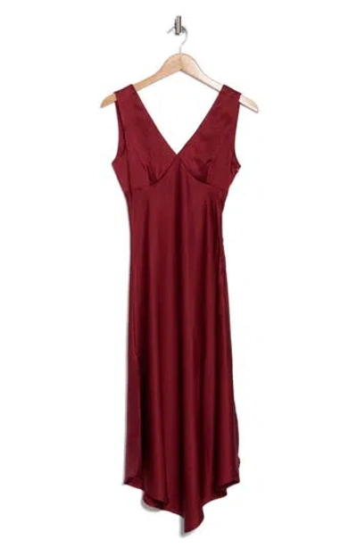 Wishlist V-neck Sleeveless Satin Midi Dress In Burgundy