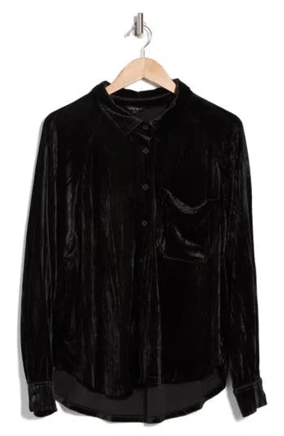 Wishlist Velour Button-up Shirt In Black