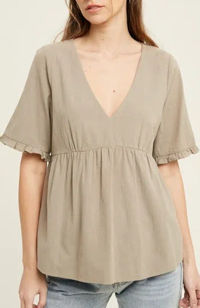 Wishlist V-neck Elbow-length Sleeve Babydoll Top In Green