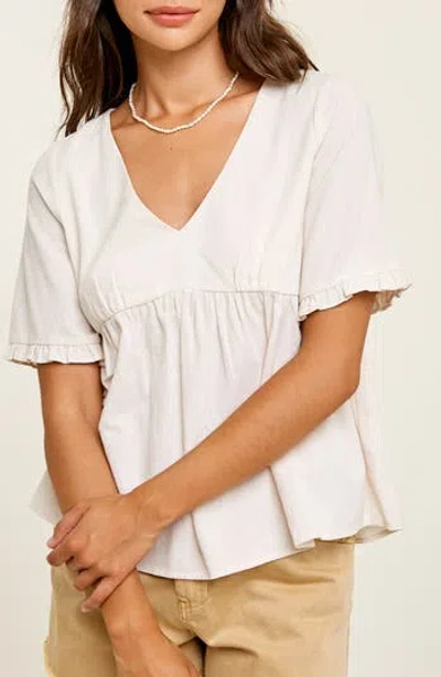 Wishlist V-neck Elbow-length Sleeve Babydoll Top In White