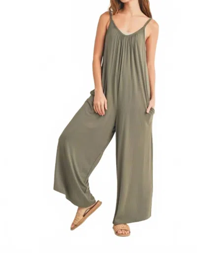 Wishlist Wide Leg Knit Jumpsuit In Olive In Green
