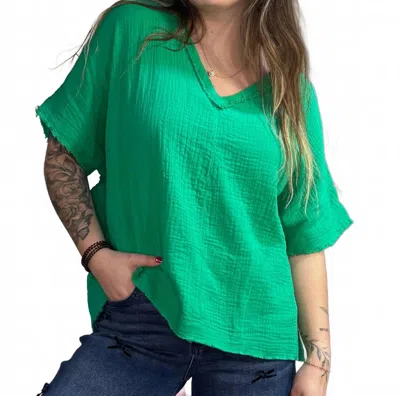 Wishlist Willow Oversized Cotton Gauze Top In Kelly Green
