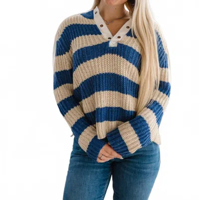 Wishlist Women's Brandi Striped Crochet Sweater In Ecru Navy In Blue