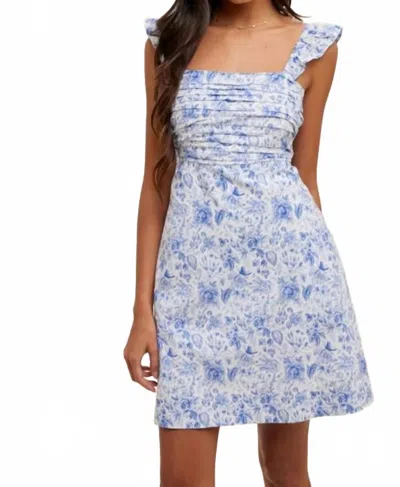 Wishlist Women's Floral Ruffle Sleeve Dress In Blue/white