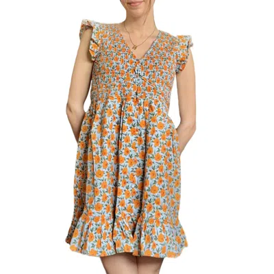 Wishlist Women's Floral Ruffle Sleeve Mini Dress In Blue