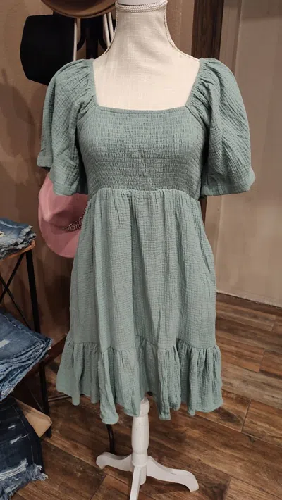 Wishlist Women's Smocked Mini Dress In Dark Sage In Gray