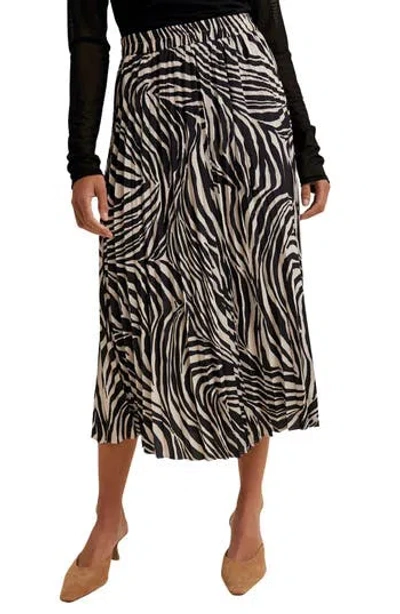 Wishlist Zebra Pleated Midi Skirt In Off White/ Black