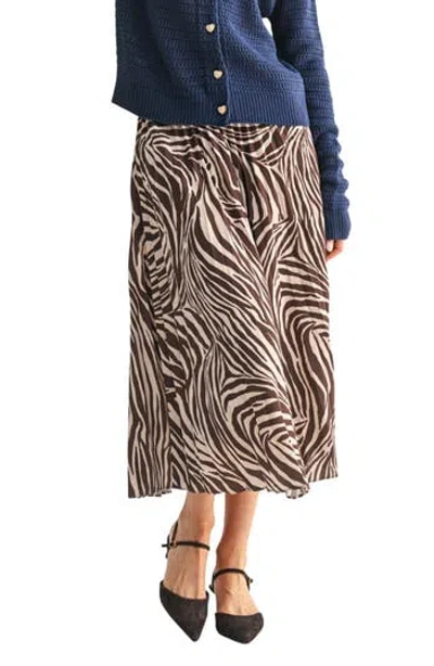 Wishlist Zebra Pleated Midi Skirt In Taupe/ Brown